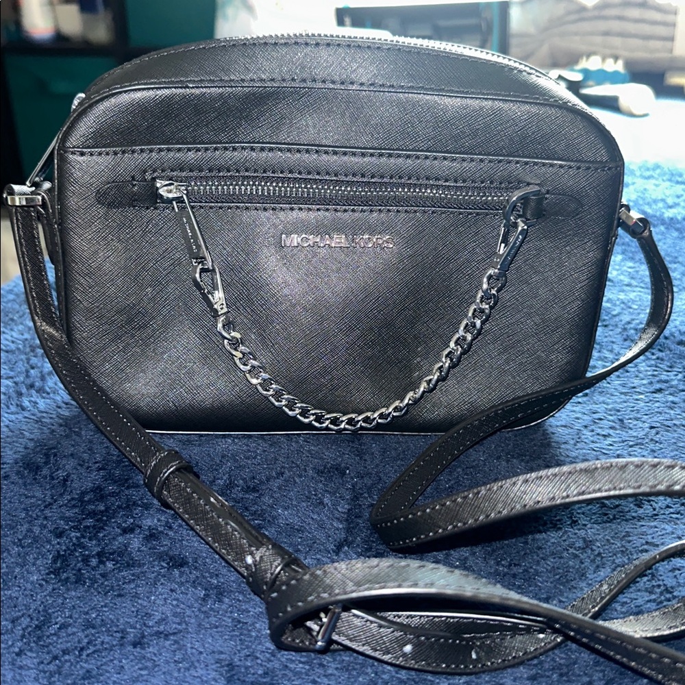 Michael Kors Black Leather Crossbody with Chain